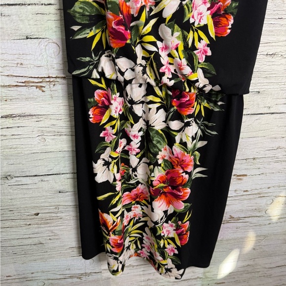 White House Black Market Black Dress with Pink and White Floral size medium - Picture 2 of 7